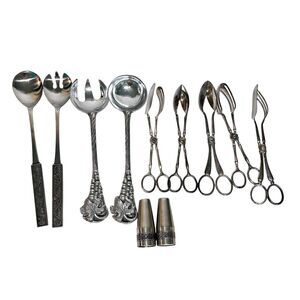 Vintage Silver Plated Italy China Scissor Spoon Fork Salad Server Utensils 11 Pc